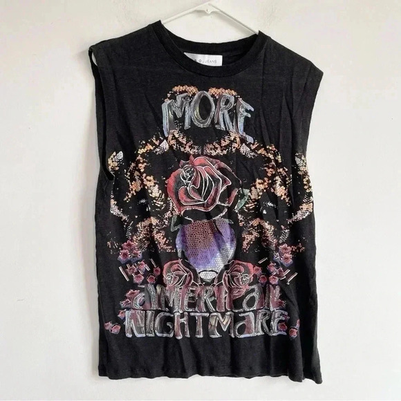 IRO Atimo Muscle Tee Linen Graphic Print Tank Top Crew Neck Tshirt Rose M - Picture 2 of 9